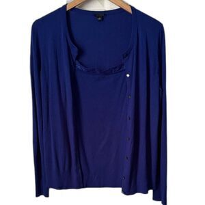Ann Taylor Women's Blue Cardigan and Lace Trim Tank Set size L Business Casual
